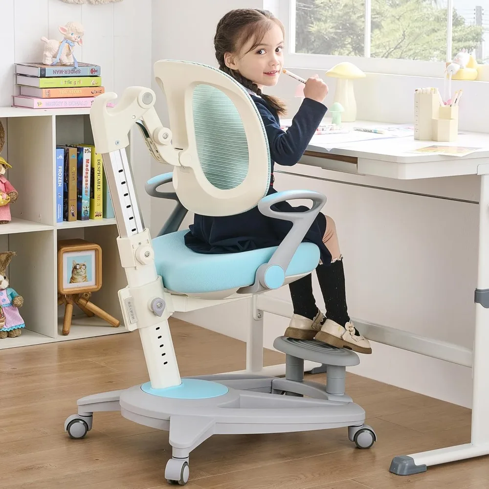 

Ergonomic Kids Desk Chair with Footrest & Height-Adjustable Seat, Multifunctional for Study, Work & Dining – Comfy Cushion & Smo