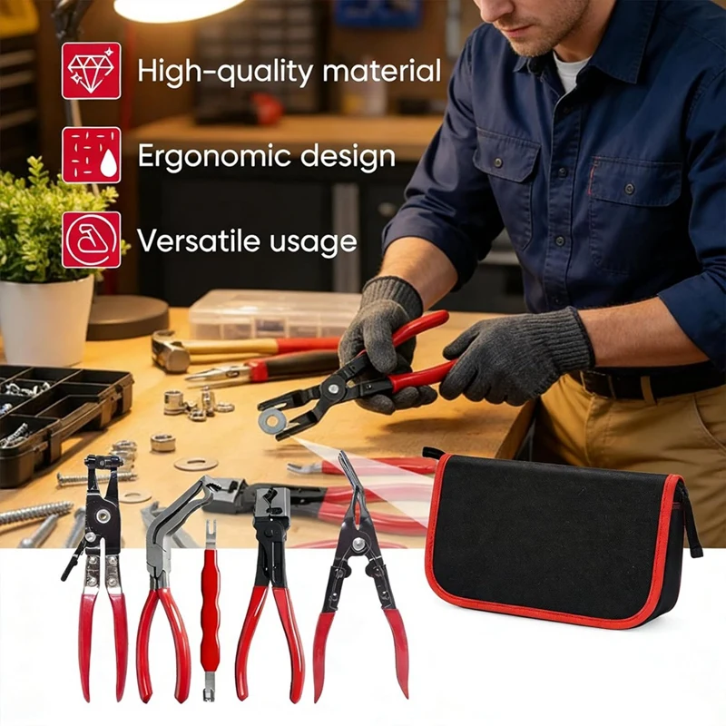 AC88 5-Piece Automotive Electrical Disconnect Plier Kit, Hose Clamp Pliers Terminal Removal Tool for Car Wire Harness, Auto