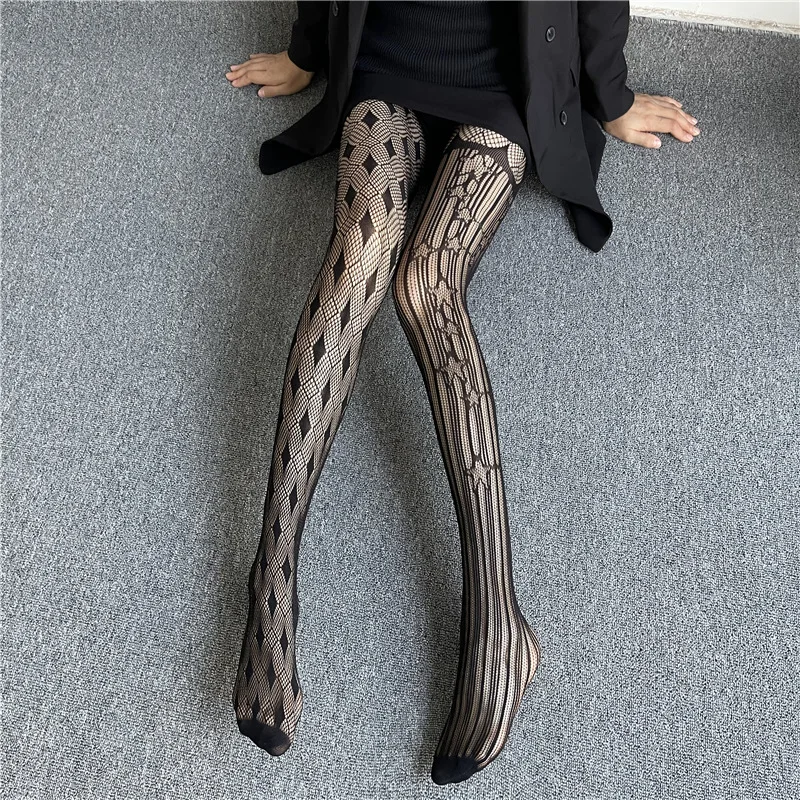 Women Sexy Fishnet Tights Lolita Lace Stockings Stars Rose Spider Skull Moon Butterfly Jacquard Pantyhose Socks Erotic Lingerie