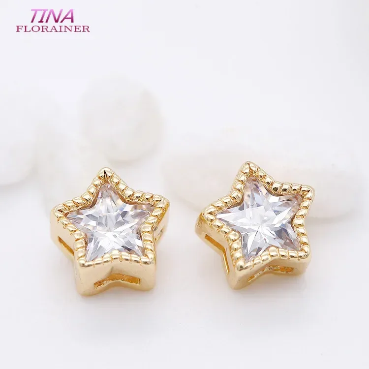 4PCS 6MM 14K Gold Color Brass and Zircon Star Charms Pendants Jewelry Making Supplies Diy Accessories