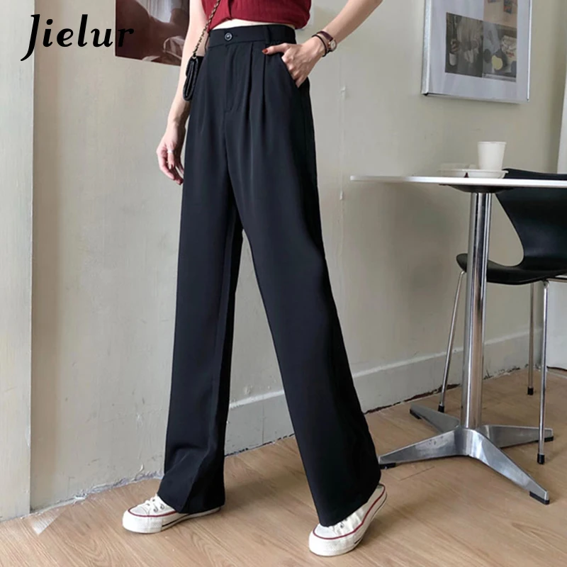 

Korean Trousers High Waist Pants Casual Office Lady Workwear Blue Red Black Straight Pants for Women Spring S-L Size