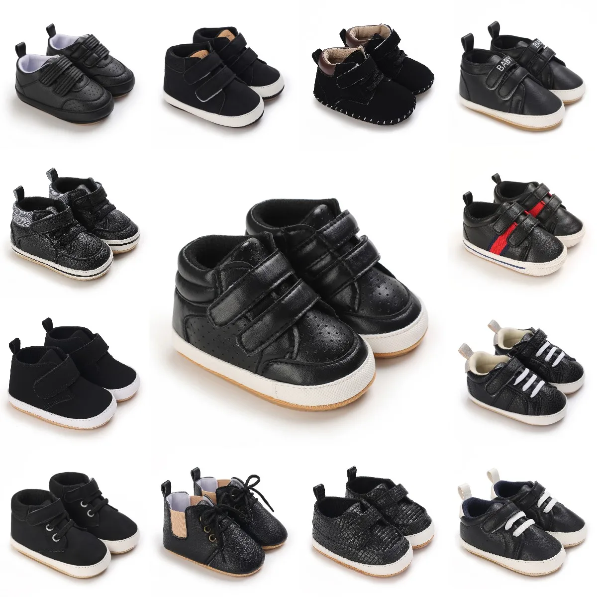 New Mid Top Shoes Vintage Leather Boys' Shoes Multi color Preschool Children's Rubber Sole Anti slip Baby Shoes Newborn Walking