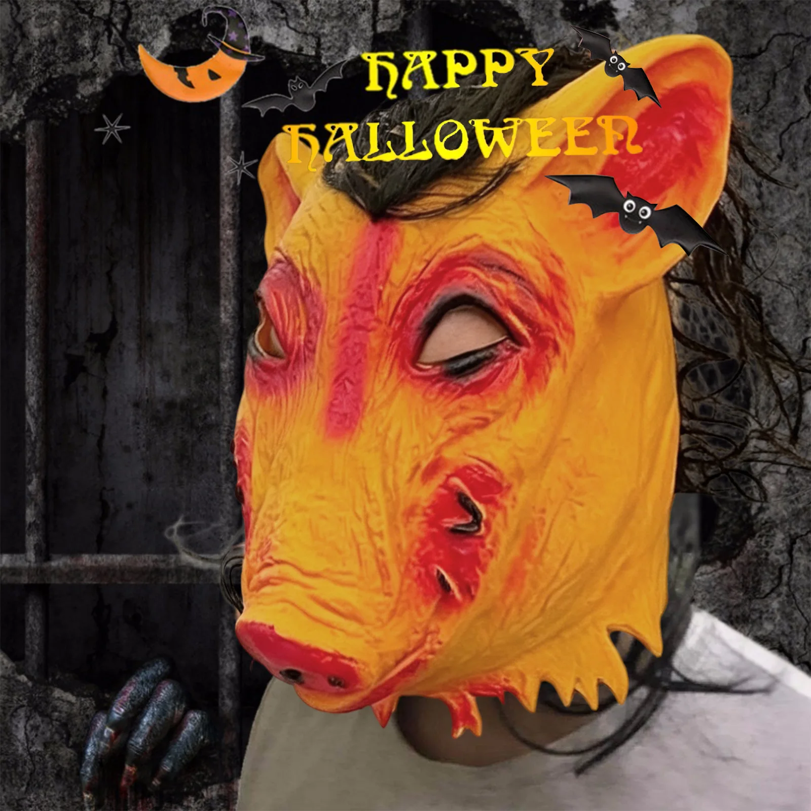 Decorative Mask Cosplay Mask Halloween Mask Horror Pig Head Mask Scary Latex Animal Mask Realistic Bloody Pig Head Mask Party