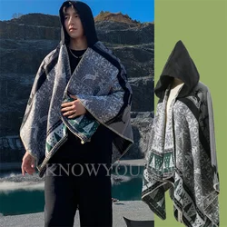 Autumn Winter Jacquard Shawl Men Adult Jacket Scarf Warm Cashmere Blend Cape Big Size Pashmina Cloak Coats Christmas Ponchos