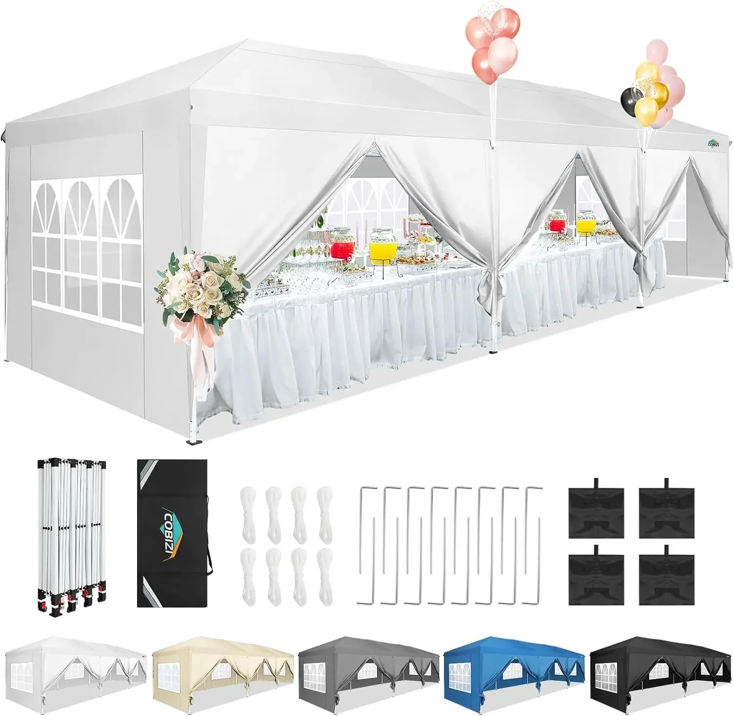 

10x30 Canopy Party Tent with 8 Walls10x30 Pop Up Tent for Parties Waterproof UPF50+Outdoor Commercial Event Tent (White,10x30ft.