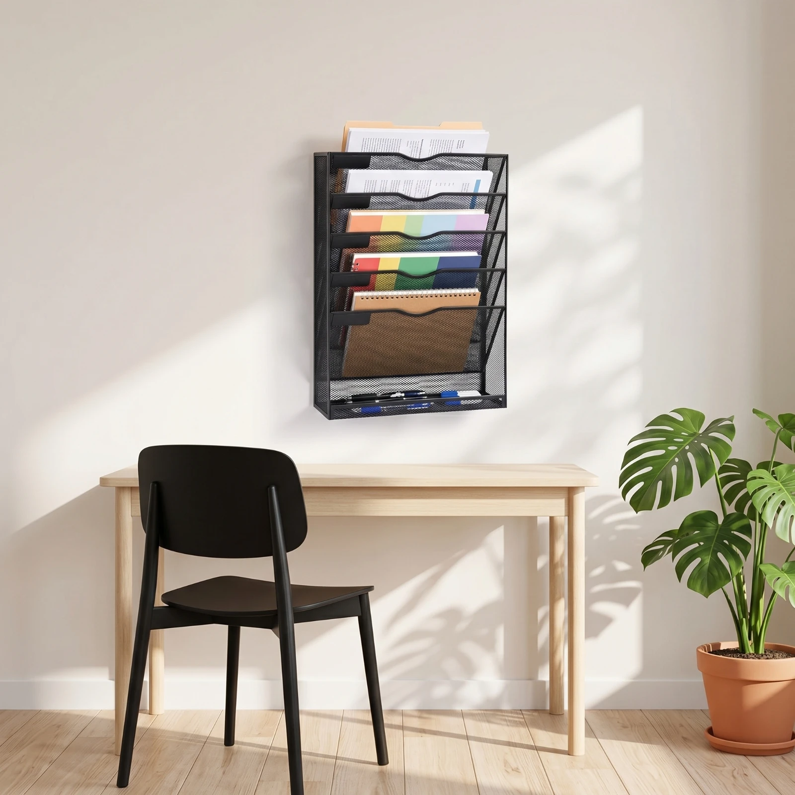 Mesh File Rack with Bottom Shelf Metal Mesh File Organizer Document Organizer Industrial Easy to Install for Professionals