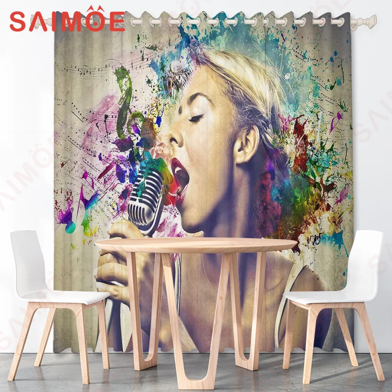 

Rock Music Woman Jazz Shower Curtain Colorful Girl Singing Jazzist Grunge Style Bathroom Livingroom Bedroom Curtains Decor