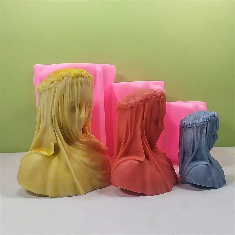 1 Stück 3D-Schleier Mädchen Silikon Kerzenform DIY Dame Porträt Skulptur Gips Handwerk Harz Zement Gussform Heimdekoration