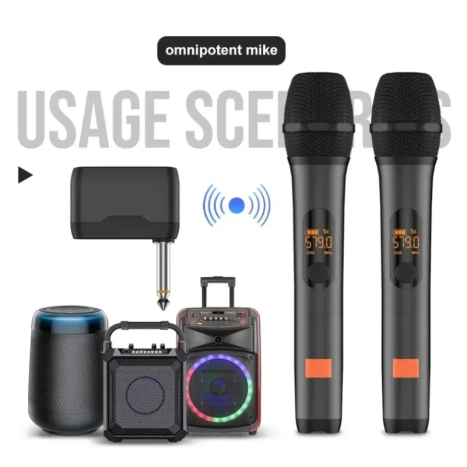 

Беспроводная портативная микрофонная система Party Box UHF с двумя каналами, перезаряжаемая, с чистым звуком, для колонок JBL, церкви, вечеринок