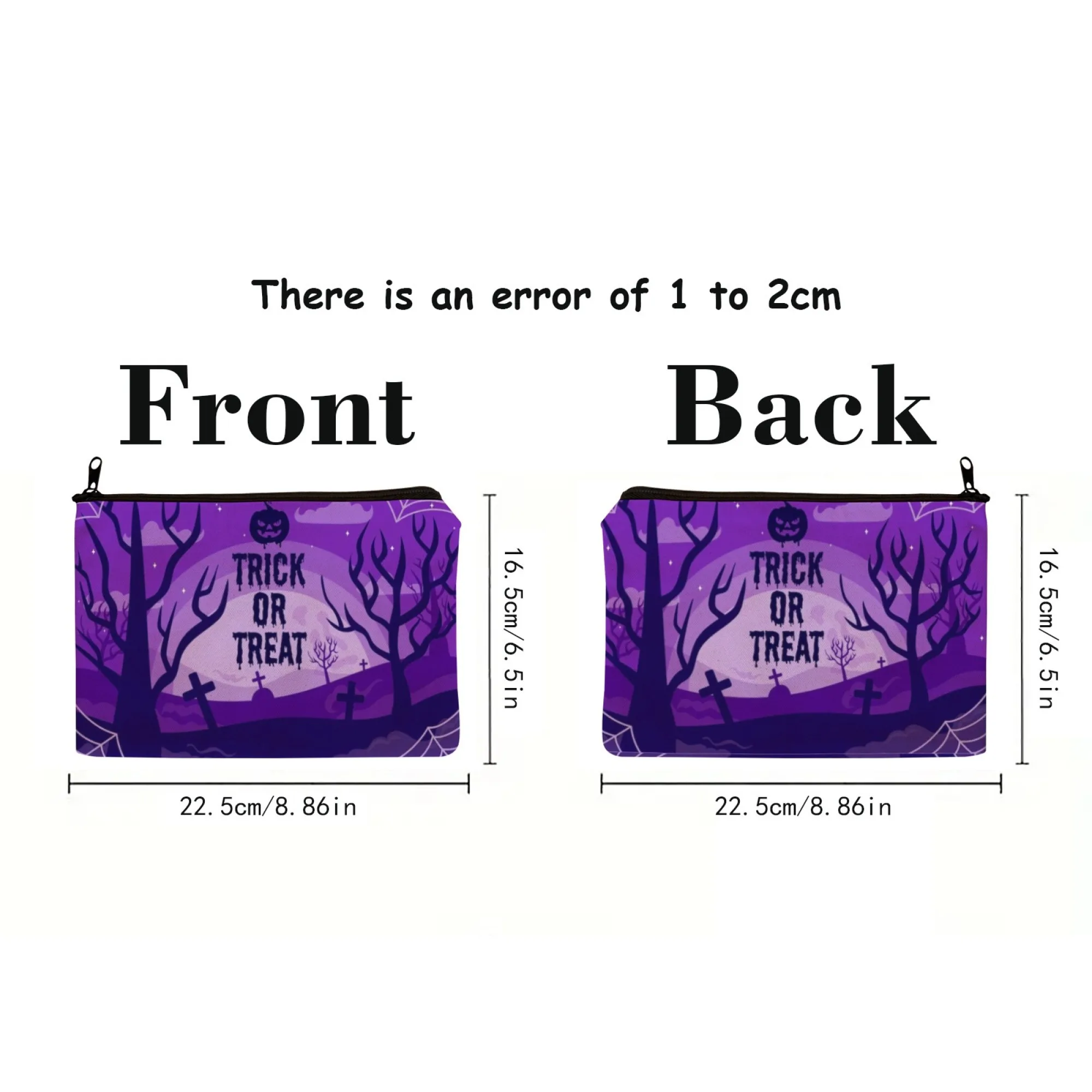 Borsa per cosmetici viola horror di Halloween "Trick or Treat" e zucca Cimitero Alberi nudi Modello ragno Stampa compatta per borse