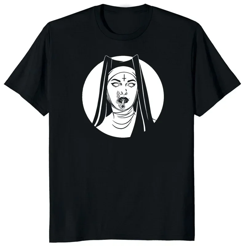 Hot Cartoon Nun Nonne Religieuse Pin Up Church of Satan Anton Lavey Satanic Occult Goth Gothic Tees Hentai Girl Tops Men T Shirt