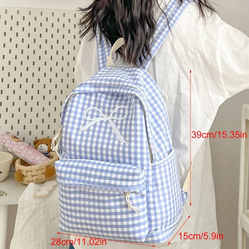 Mochila escolar a cuadros estética, mochila capacidad para mujer y niña, bolsa libros