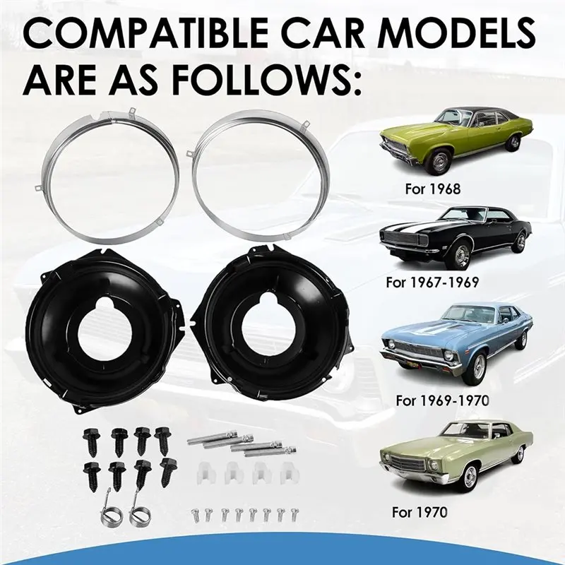 Headlamp Mounting Bucket And Retaining Ring Kit For Chevrolet Chevy II 1968 Camaro 1967-1969 Nova 1969-1970 Chevrol 1970-M53K