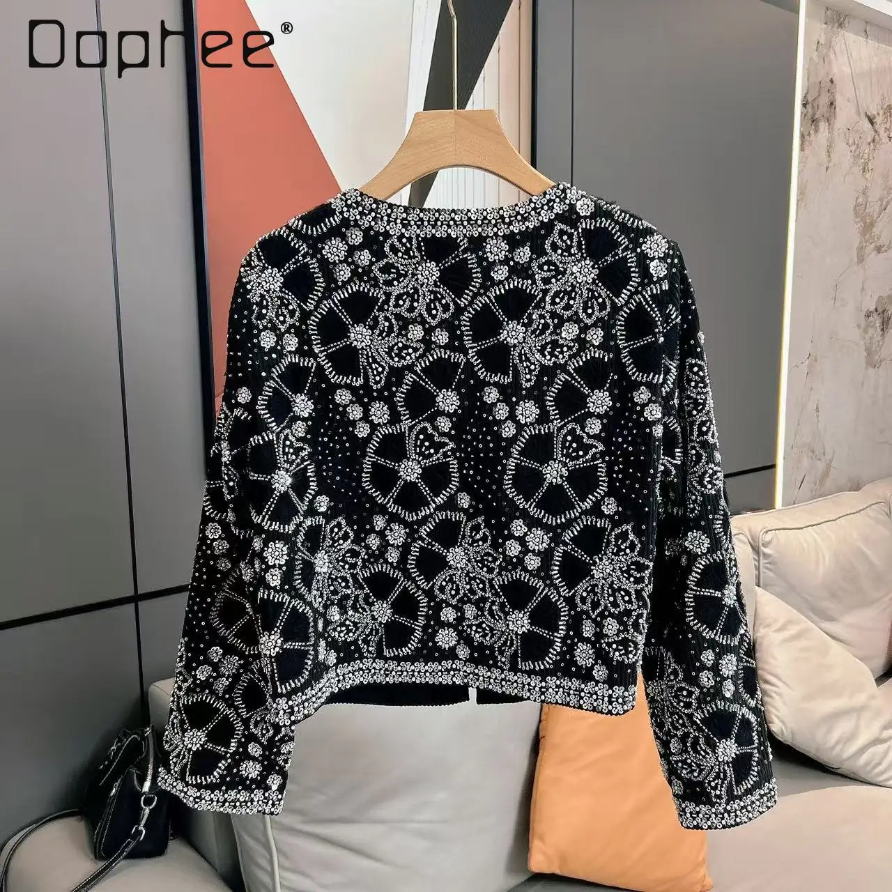 

Европейская роскошная короткая куртка с блестками и бисером, кардиган с цветочным принтом и длинным рукавом, модный женский топ, высококачественный свободный короткий жакет с круглым вырезом