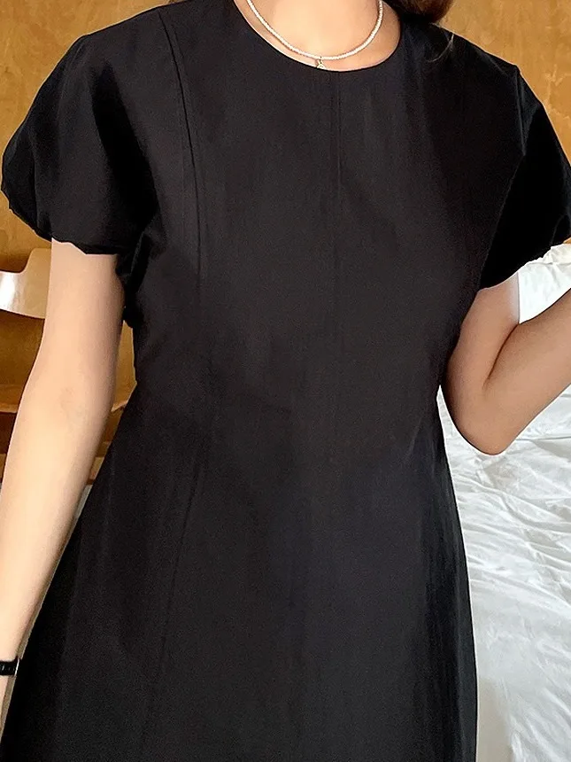 Ele Simple Belted Bubble Sve Dr Gonna a trapezio leggera estiva a vita alta da donna Sle Commute ort Sve round...