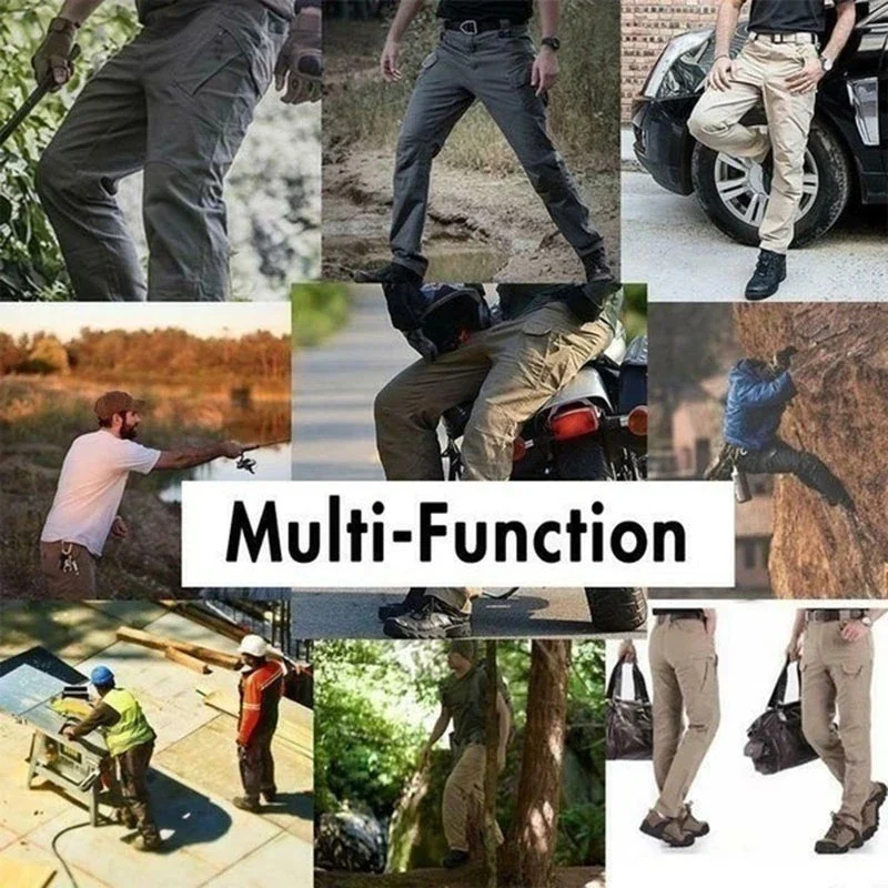 Plus Size 6XL Men's Casual Cargo Trousers Outdoor Sports Pants Multi Pockets Elastic Tactical Pant Waterproof Men Clothing