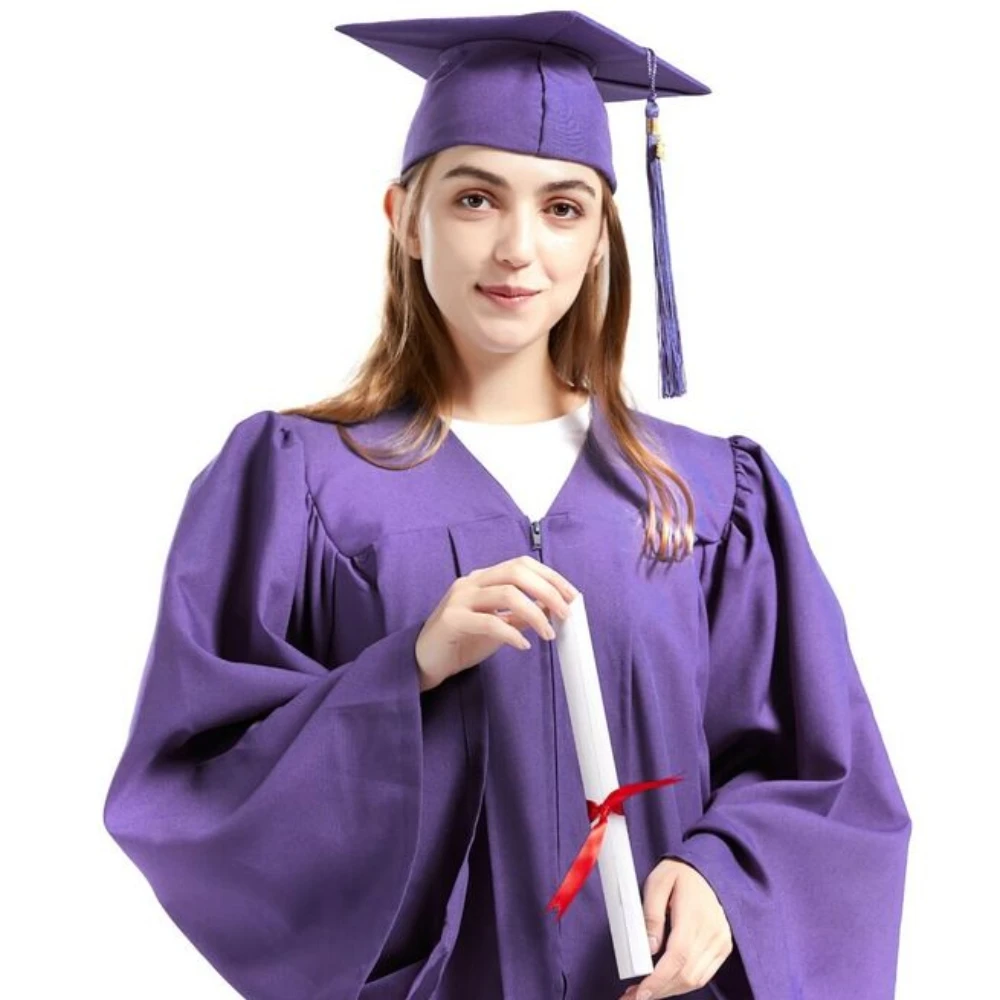 Gorro y vestido de graduación con encanto de año 2024 para Universidad y Escuela Secundaria Unisex, conjunto de uniforme escolar, vestido escolar