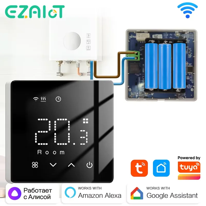 

Smart Wireless Gas Boiler Thermostat Tuya WiFi Daily Programmable Battery Powered Temperature Controller Alexa Google Home Alice