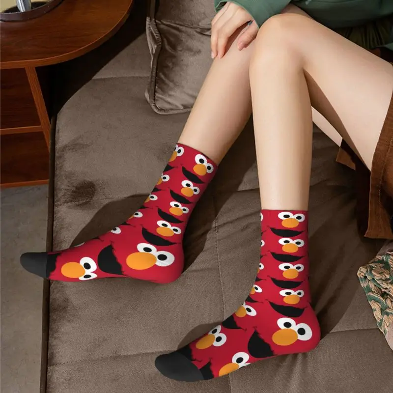 Elmo Face Anime Men\'s Crew Socks Unisex Kawaii Sesames Street Spring Summer Autumn Winter Dress Socks