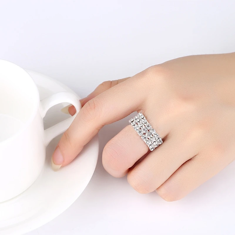 Exquisite Crystal Inlaid Rings Elastic Stretch Finger Ring Romantic Ring