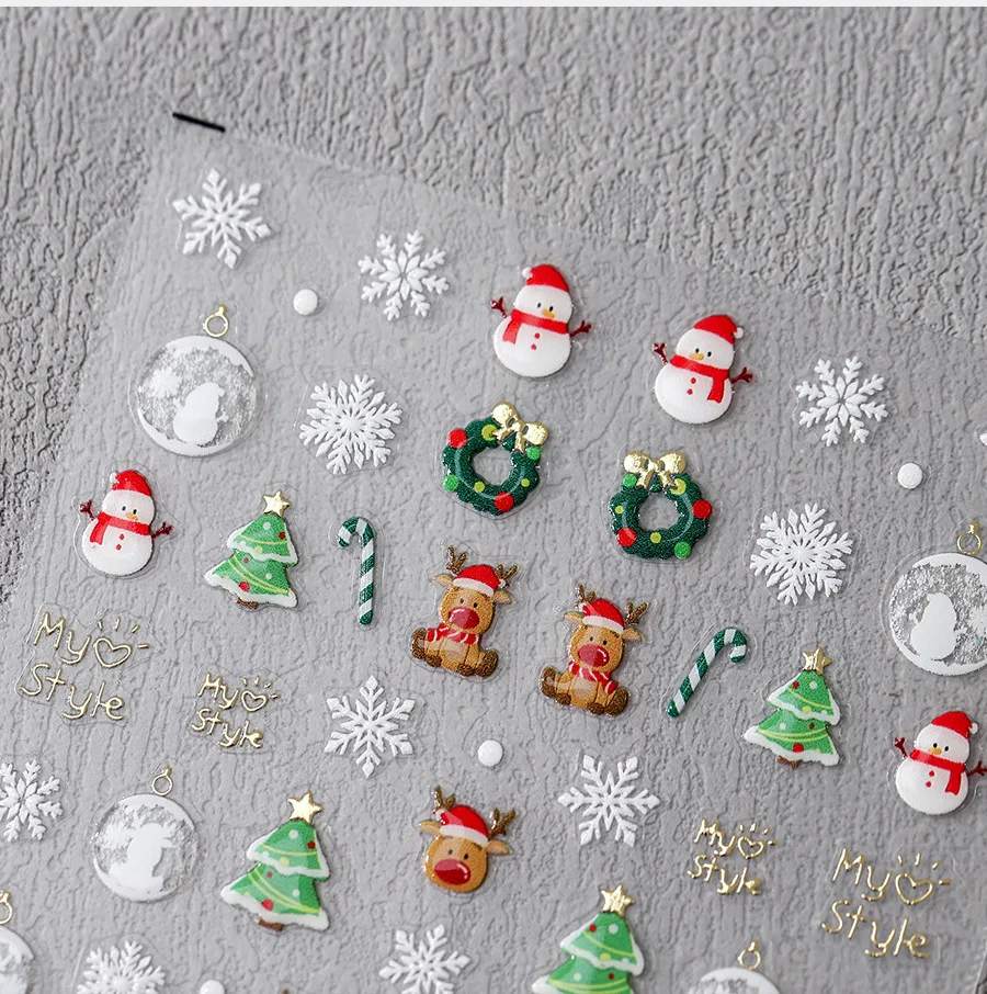 1 piece 5D new craft nail stickers exquisite Christmas jelly series nail art stickers Christmas snowman nail decoration stickers