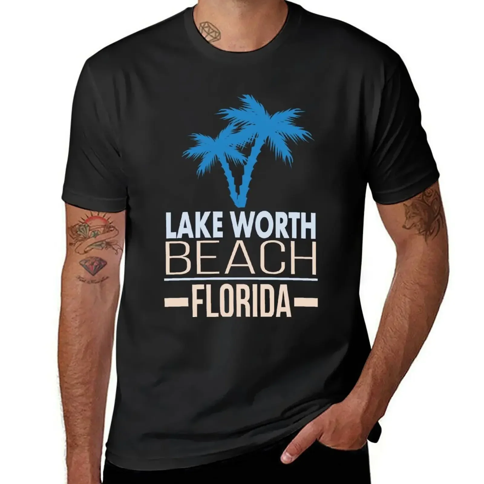 

Lake Worth Beach Florida with Palm Trees T-Shirt tops cute tops oversized customizeds plain black t shirts men