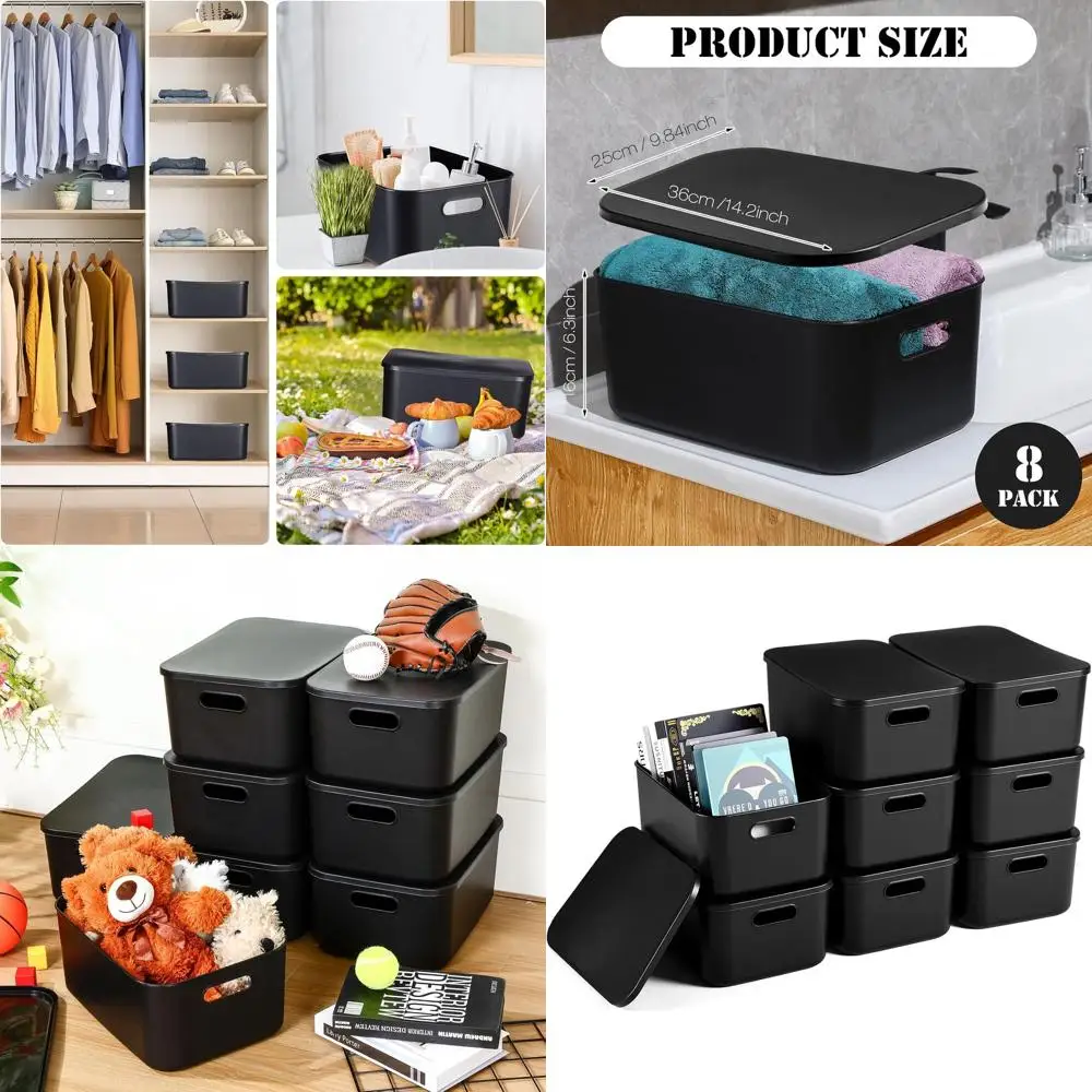 

8-Piece Stackable Plastic Storage Bins with Lids & Handles for Home, Office, Playroom Organization