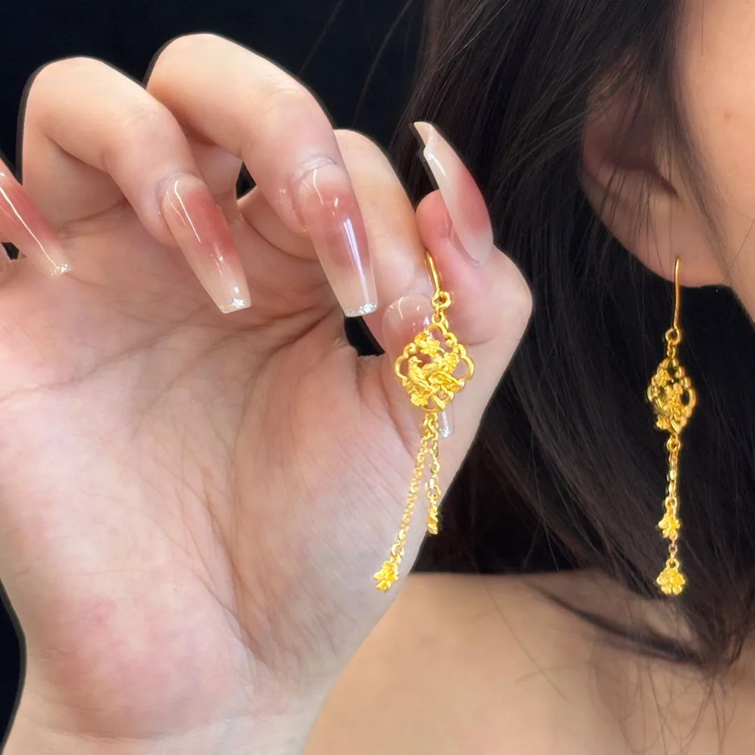 New in Chinese style antique gold crafts magpie tassel earrings for women retro light luxury earrings Drop wedding jewelry gifts