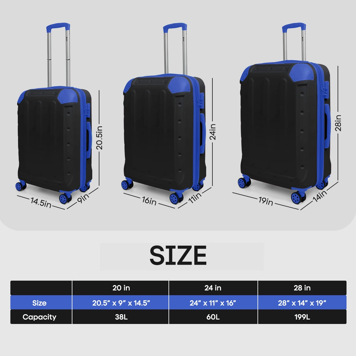 Luggage Set 3 Piece Expandable Suitcase ABS Lightweight Hardside Travel Suitcase Set 20