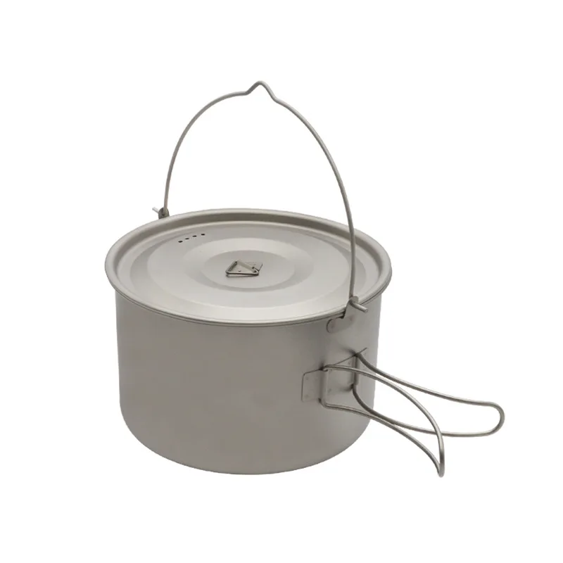 

Outdoor pure titanium hanging pot 1.8L picnic large-capacity pot marching camping boiling water lifting pot household portable