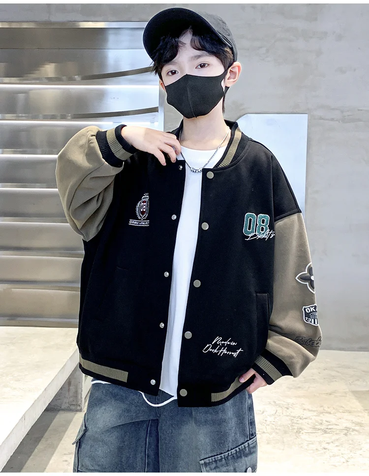 Modische, lässige Baseballjacke im koreanischen Stil für Kinder, geeignet für Teenager und Jungen, als Sportoutfit für Frühling und Herbst, sportliche Baseballjacke. – Detail 2