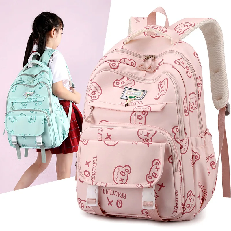 Student backpack with cute print for girls and high school students, large capacity outdoor leisure backpack to reduce burden