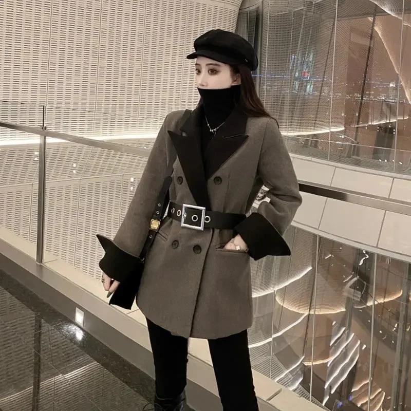 

Wool Coat Women's Winter 2024 New Autumn and Winter Korean Version Slim Waist Long Sleeve Thick Suit Woolen Jacket M960