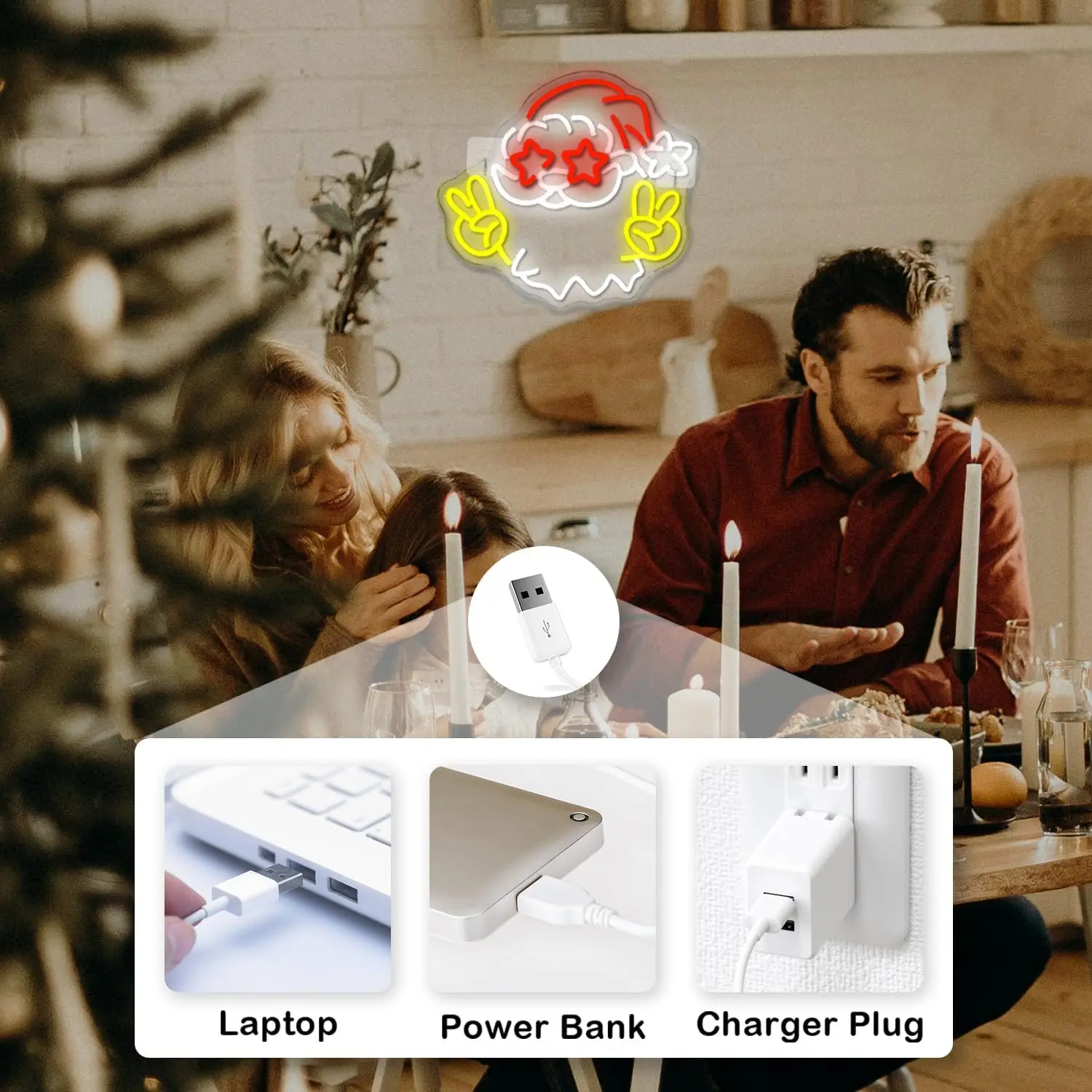 عيد الميلاد سانتا كلوز النيون LED ضوء النيون تسجيل جدار الفن الديكور ل غرفة نوم بار حفلة هدية USB بالطاقة #4