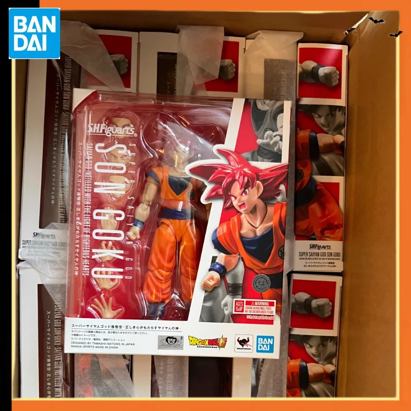 

Original Bandai S H F Red Son Goku Saiyan God Action Figure Dragon Ball Z SHF Anime Collectible Toy Gift for Men