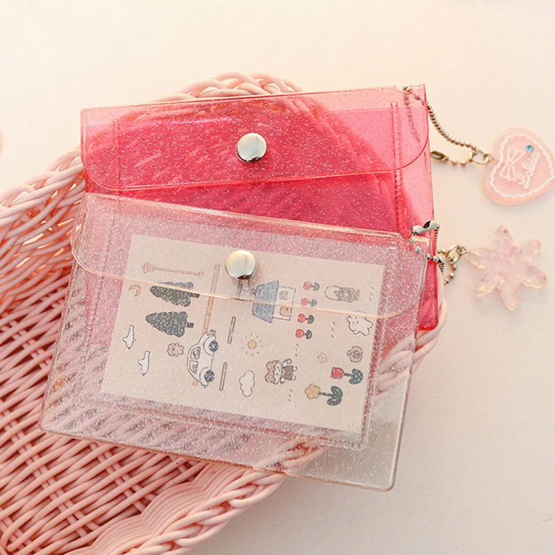 Transparent PVC Coin Purse with Keyring For Girls Cute Small Wallet ID Card Holder Business Card Purse