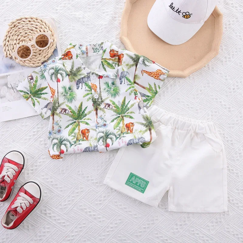 New Summer Baby Boys Clothes Suit Children Fashion Cartoon Shirt Shorts 2Pcs/Sets Toddler Casual Cotton Costume Kids Tracksuits