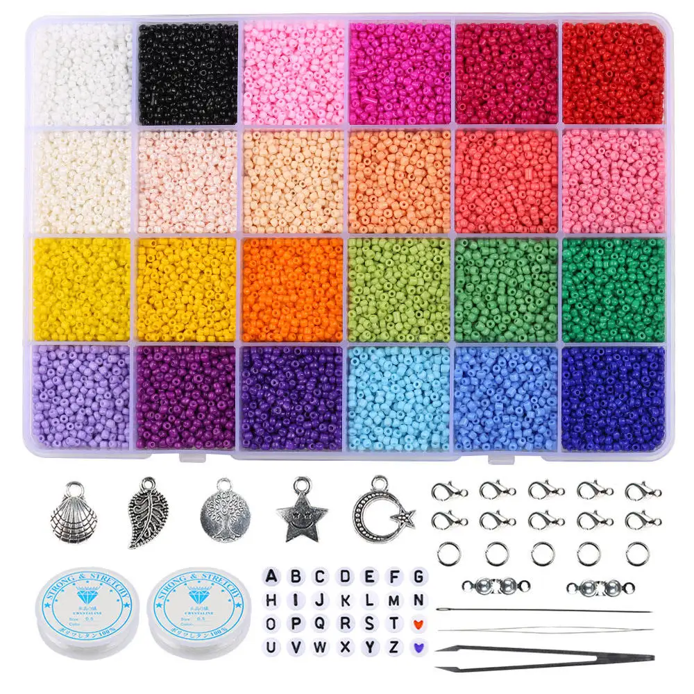 TESSYSTORE 2mm Glass Seed Beads Box Set With Tools Alphabet Beads For Jewelry Making Bracelet Rings DIY Accessories Jewelry Kit