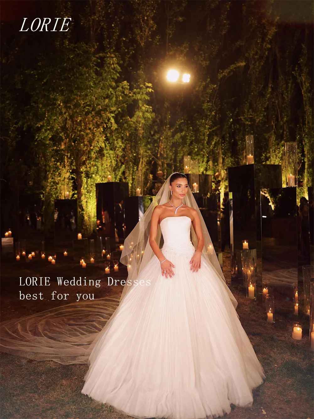 LORIE فاخر الوهم ألف خط فستان الزفاف أنيق بدون حمالات فساتين زفاف زينة الديكور ثوب زفاف مخصص 2026 #4