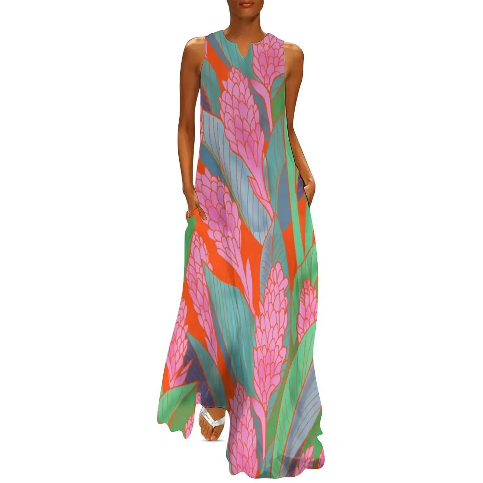

Wild Pink Ginger Flower Long Dress dresses for woman summer woman dress 2025 sexy dress for women