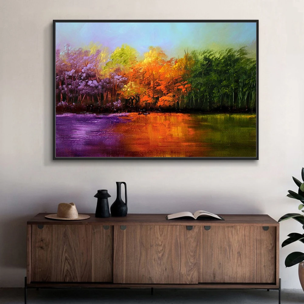 Mintura,Handmade Four Seasons Tree Landscape Oil Paintings on Canvas Modern Abstract Wall Art Picture For Living Room Home Decor