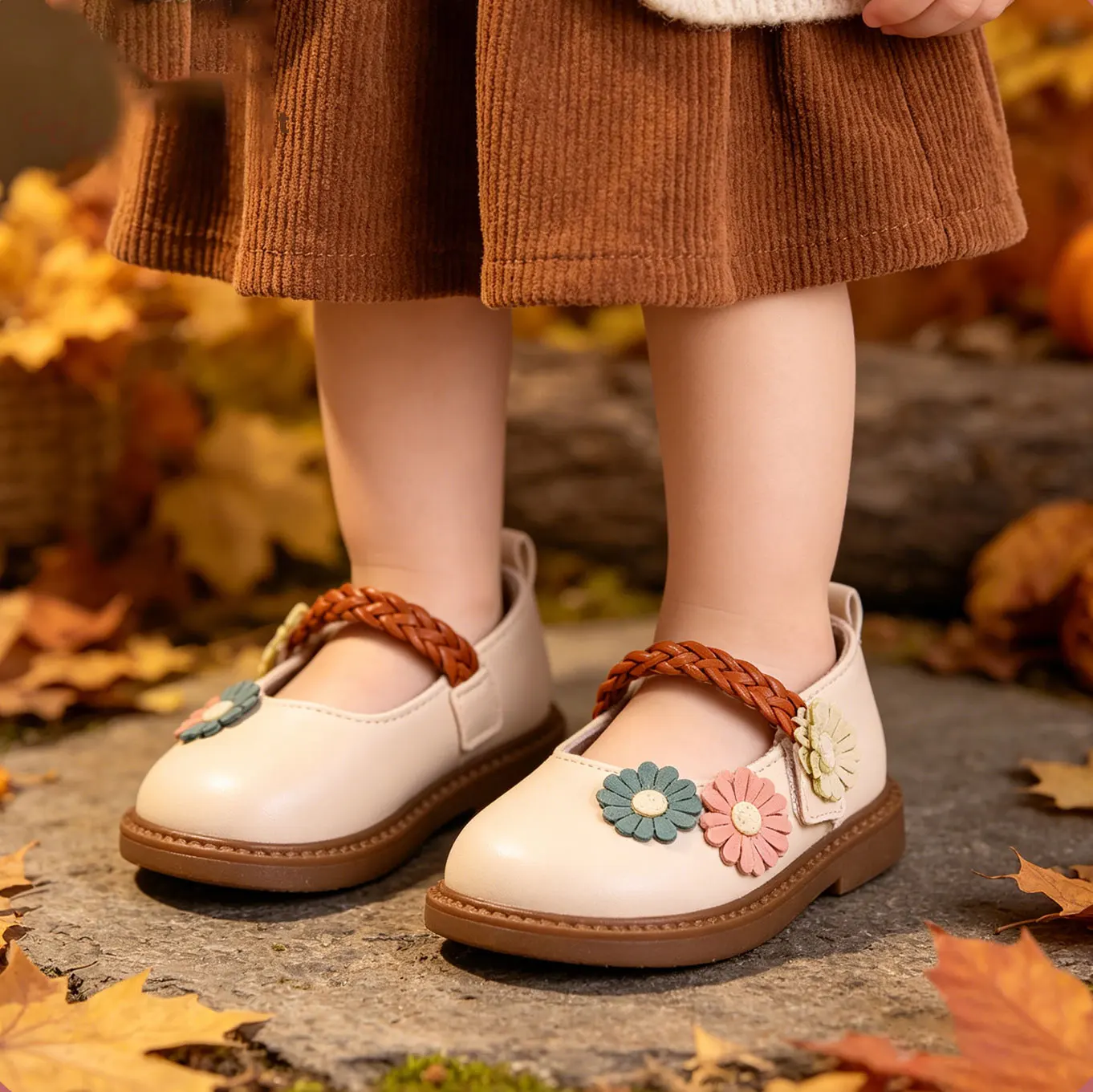 

Baby Girls Mary Jane Shoes Cute Knitted Bunny Decor Princess Leather Shoes Lace Trim Hook Loop Soft Sole Toddler Walking Shoes