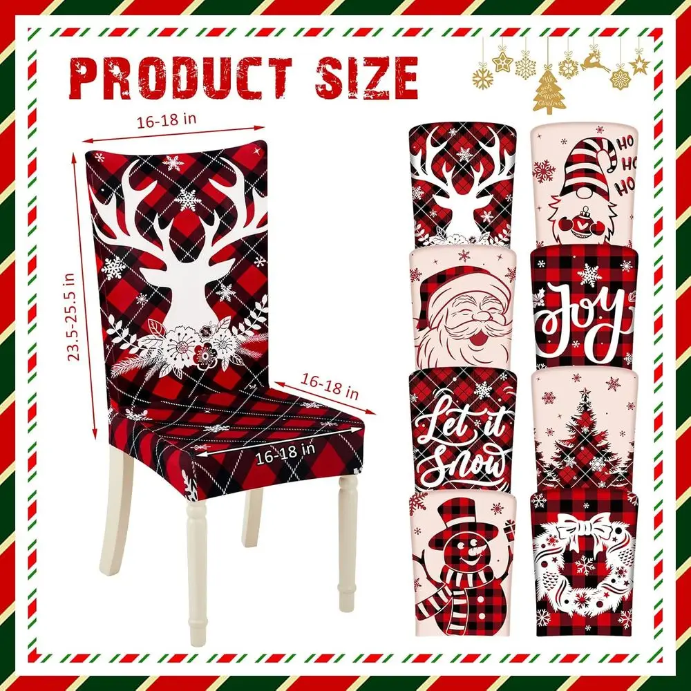 أغطية كراسي عيد الميلاد المطاطية مع سانتا ورقائق الثلج ورجل الثلج لحماية غرفة الطعام الاحتفالية