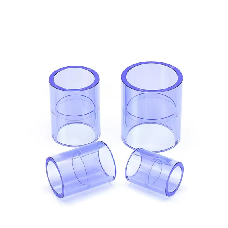 PVC Transparent Coupling 20-110mm National Standard, UPVC Clear Water Pipe Fitting for Plastic Piping, Direct Connector