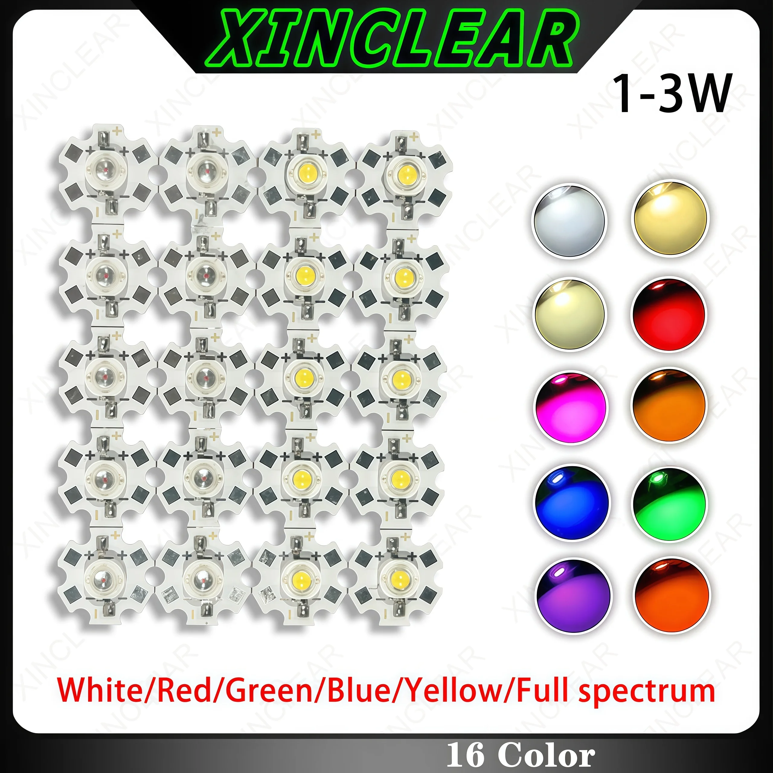 

10pcs 1W 3W High Power LED Diodes Warm Cold Natural White Red Green Blue Yellow Royal Blue 450 660nm Deep Red With 20mm Star PCB