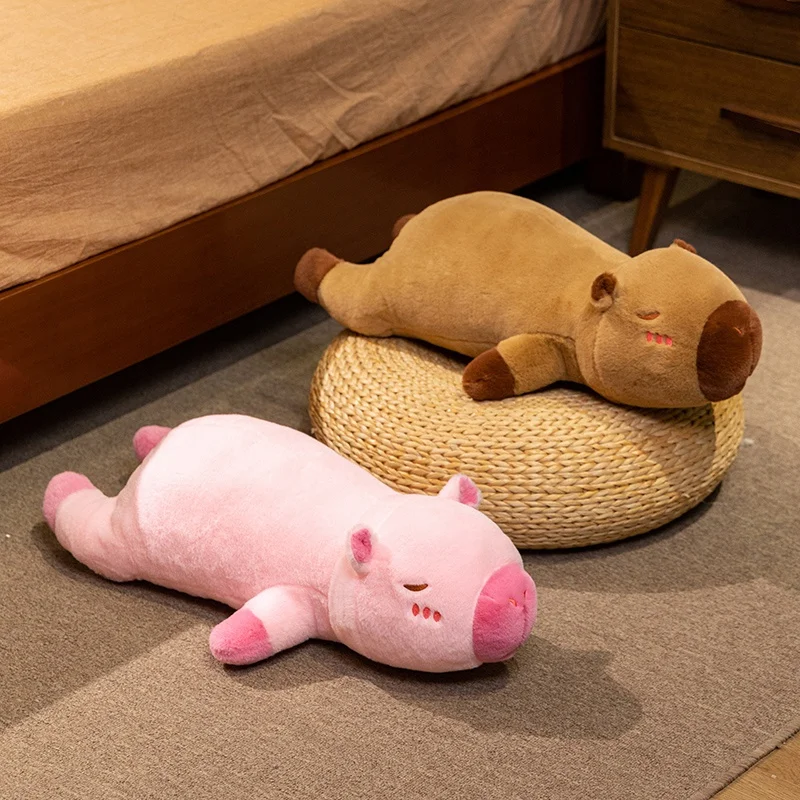 60/80cm Kawaii ตุ๊กตา Capybara สัตว์ตุ๊กตาหมอนยาวเบาะนุ่มตุ๊กตาการ์ตูนของเล่นเบาะตกแต่งเด็กทารกของขวัญ