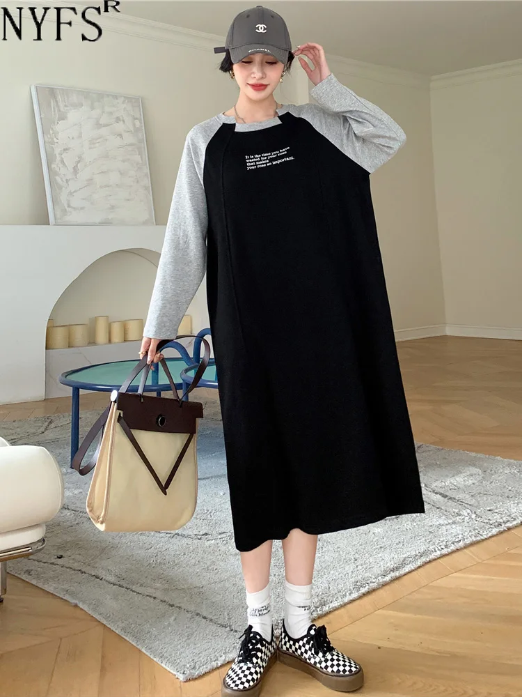 

NYFS 2024 Spring Autumn New Korea Woman Dress Vestidos Robe Elbise Loose Plus Size Letter Print Long Dresses