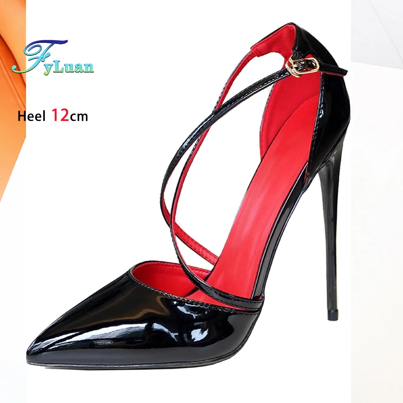 

Женские сандалии с тонкой полосой и крестом, 8 см, 10 см, 12 см, женские темпераментные банкетные туфли на каблуке, летние черные туфли на высоком каблуке сбоку