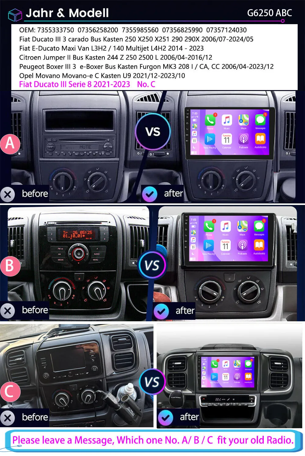 Wireless Carpaly GPS Android Car radio Navigation+HD Reverse camera For Citroen Jumper Fiat Ducato Peugeot Boxer Opel Movano-e C