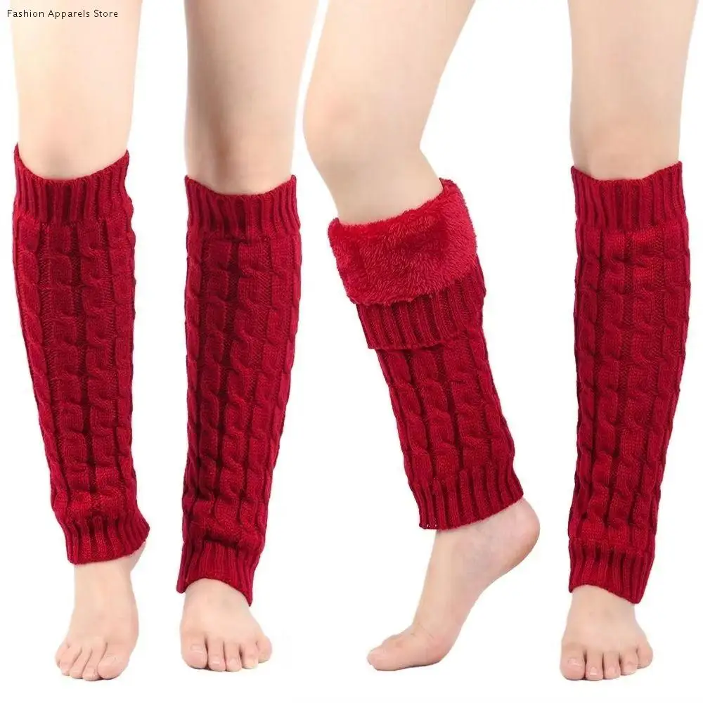 

Twist Pattern Knitting Leg Warmers Double-Layered Solid Color Women Leg Warmers Thicken Warm Cozy Foot Covers Autumn Winter